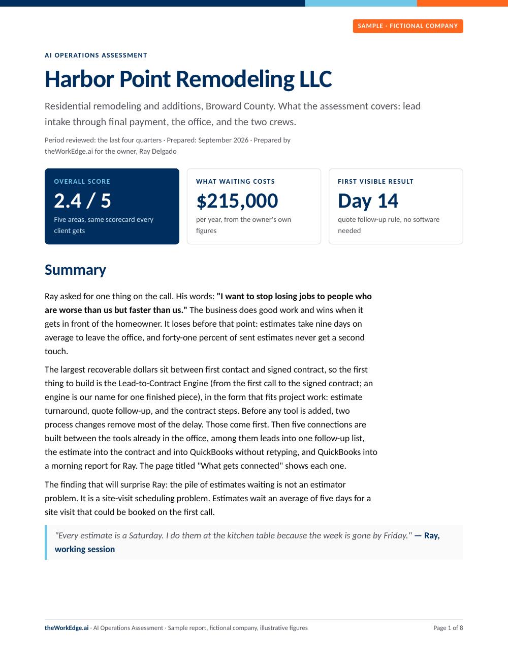 Sample report, summary page